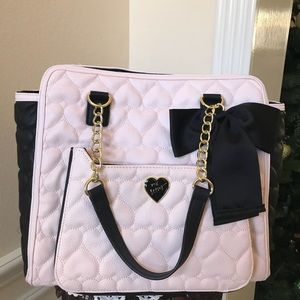 Betsey Johnson pink and black heart design satchel